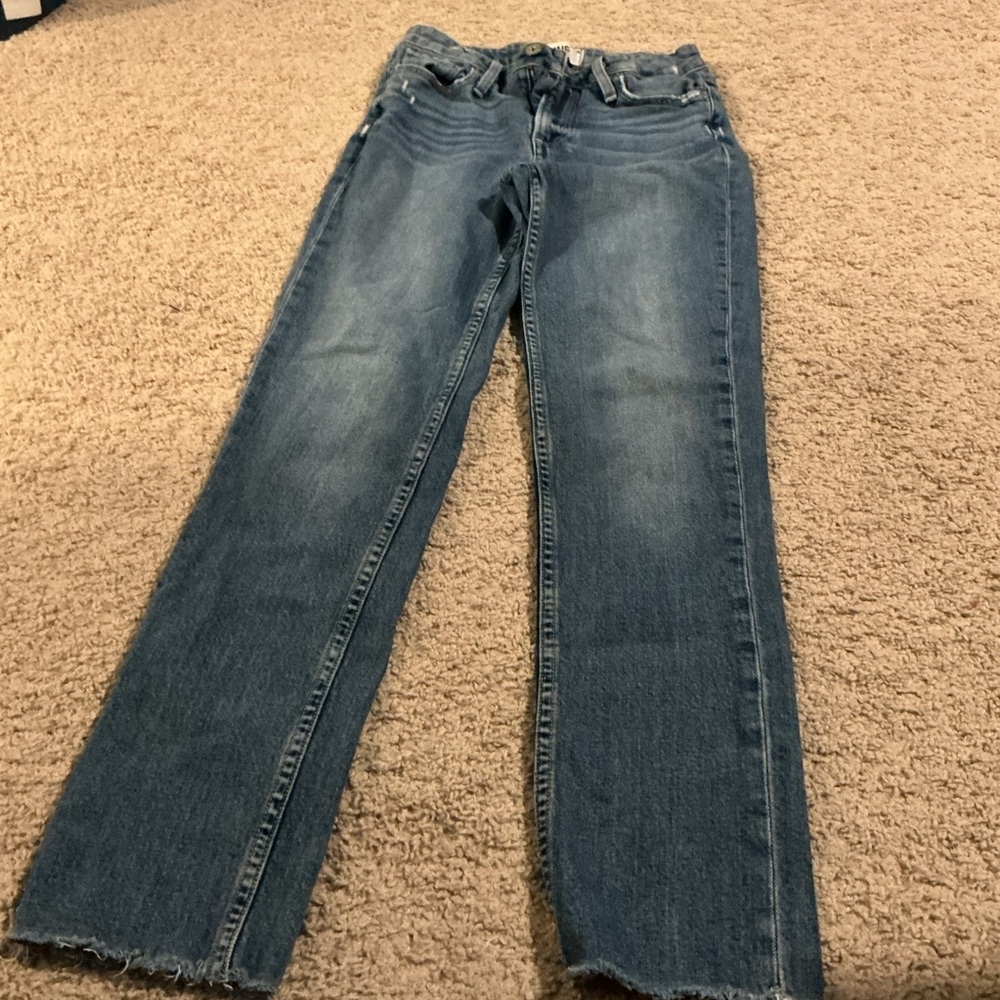 PAIGE Hoxton High Rise Straight Jeans 25 Raw Hem Minimalist Capsule Wardrobe